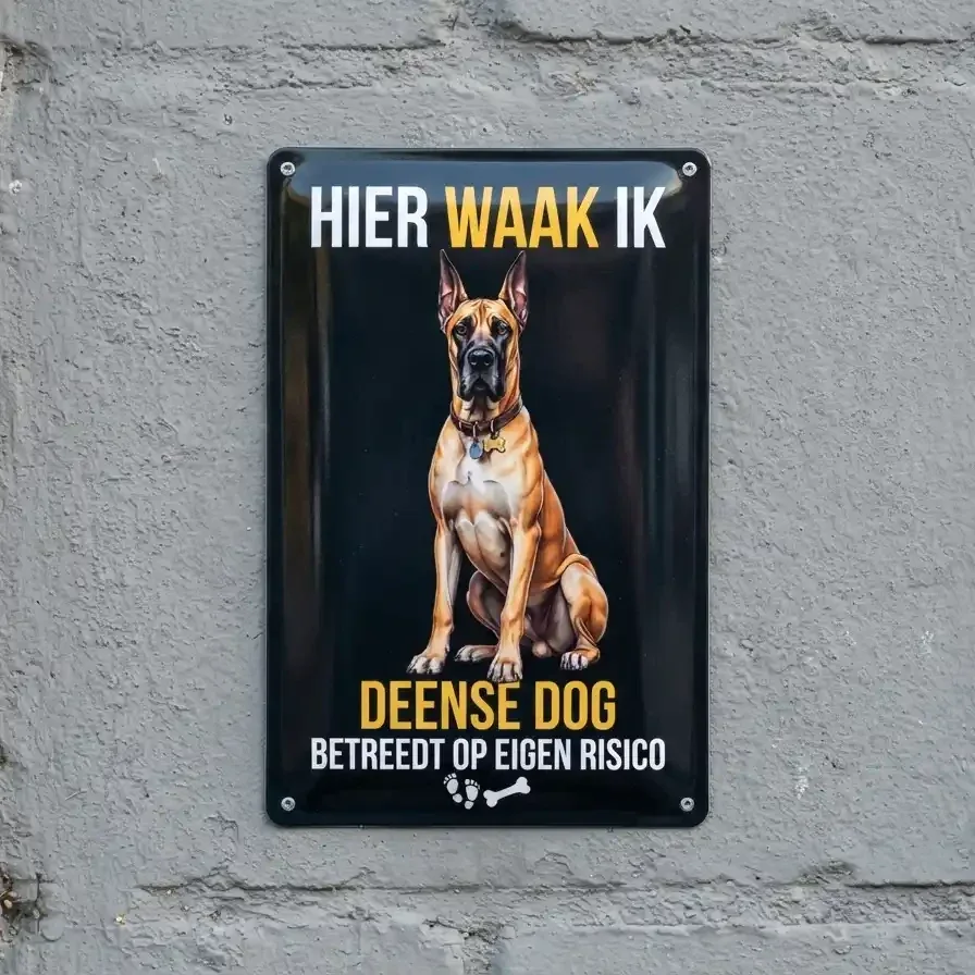 Metalen Bord Deense Dog - Hier Waak Ik