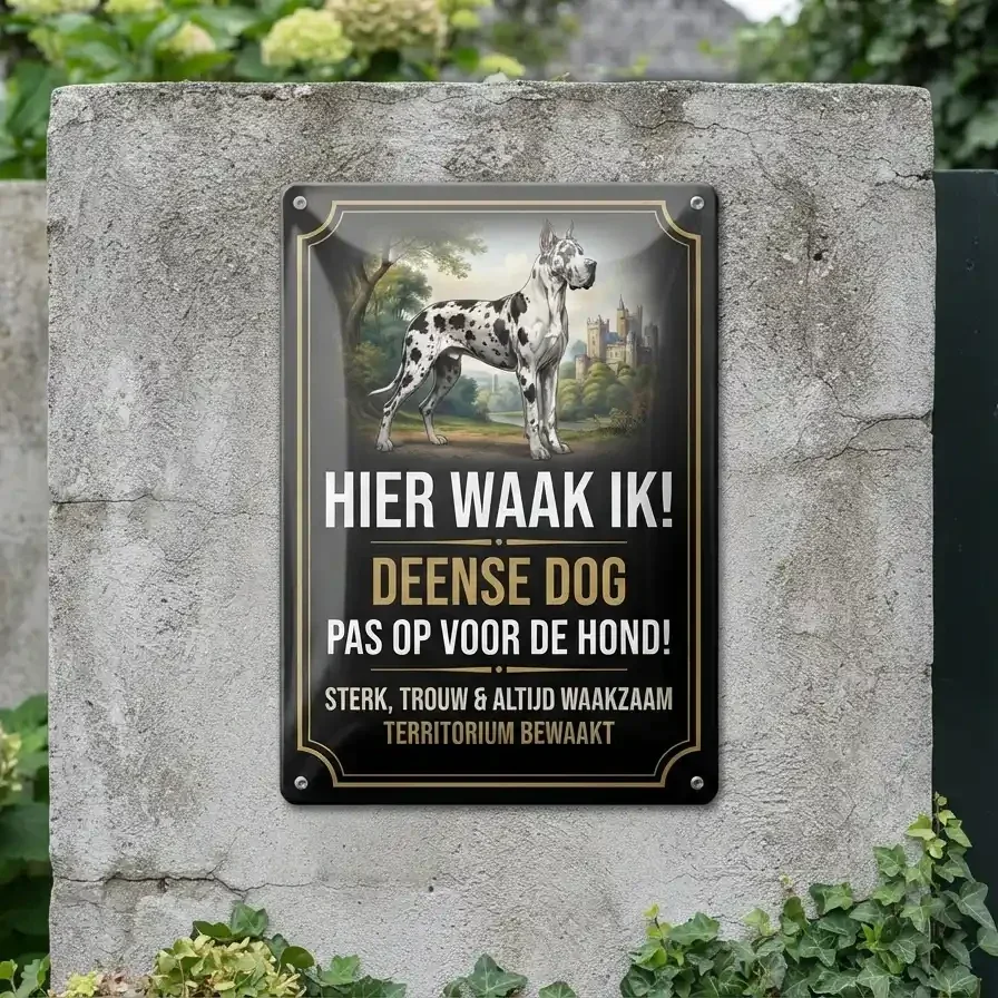 Metalen Bord Deense Dog - Hier Waak Ik