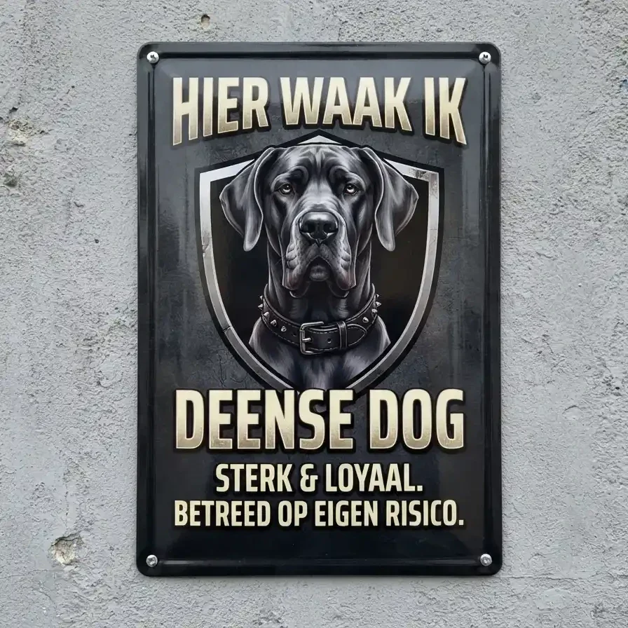 Metalen Waarschuwingsbord Deense Dog - Hier Waak Ik
