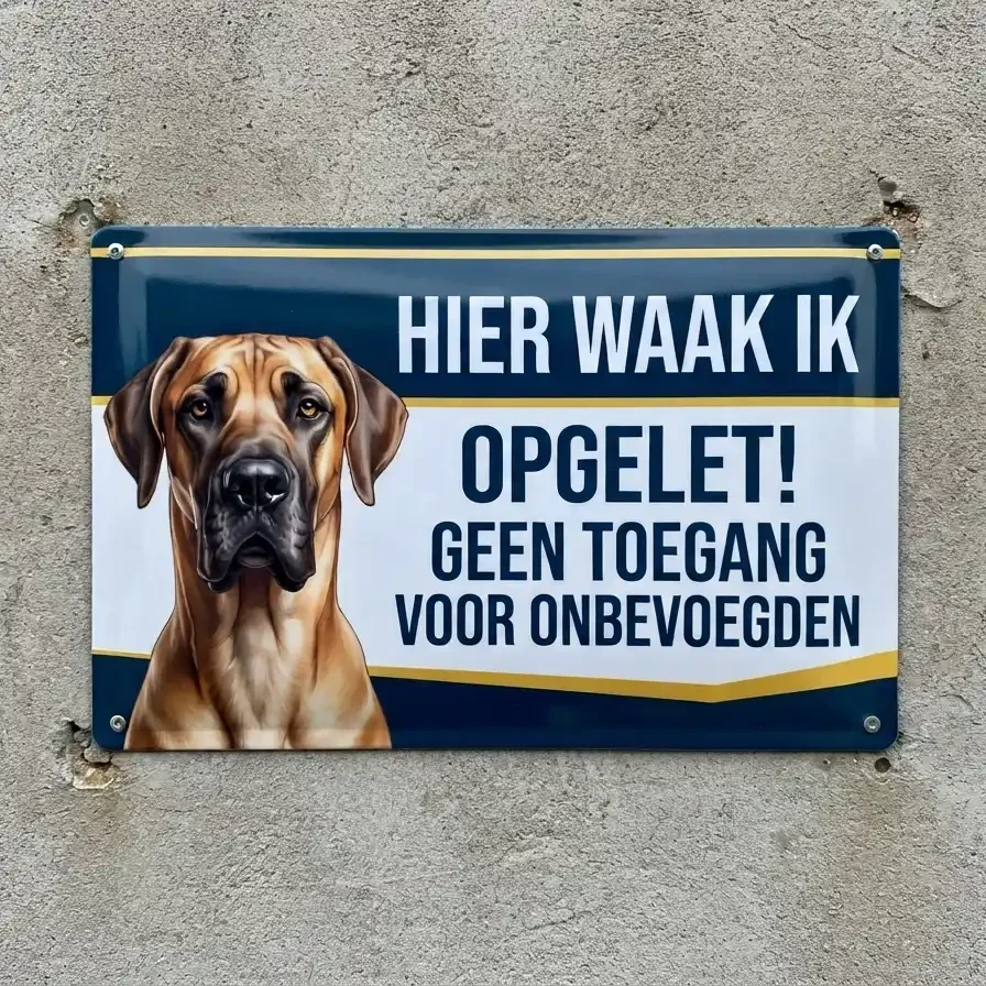 Metalen Bord Deense Dog - Hier Waak Ik