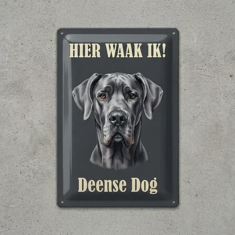 Metalen Bord Deense Dog - Hier Waak Ik