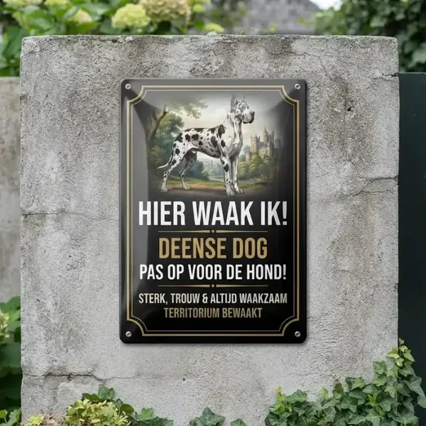 Metalen Bord Deense Dog - Hier Waak Ik