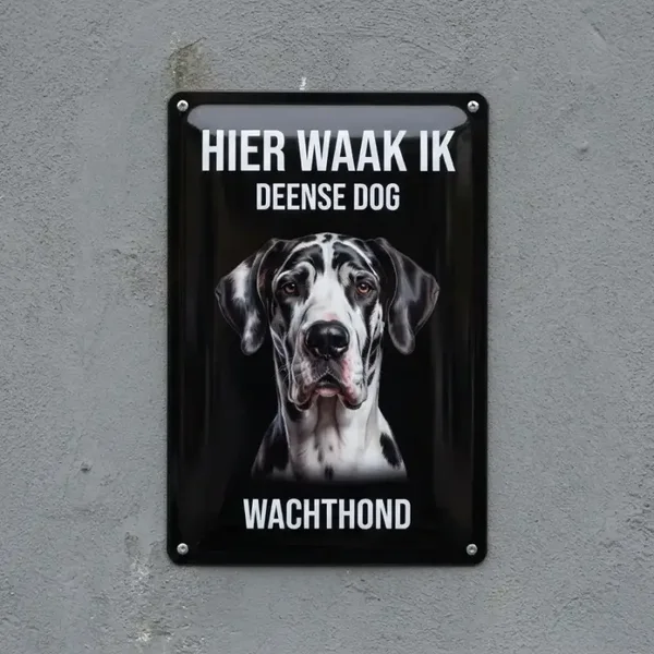 Metalen Bord Deense Dog - Hier Waak Ik Wachthond