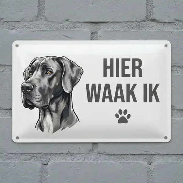 Metalen Bord Deense Dog - Hier Waak Ik