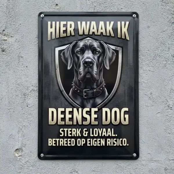 Metalen Waarschuwingsbord Deense Dog - Hier Waak Ik