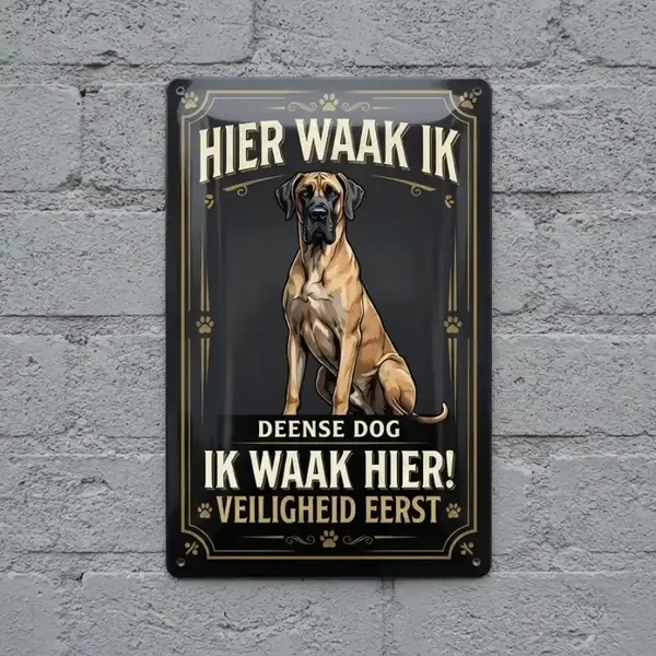 Metalentekstbord Deense Dog - Hier Waak Ik