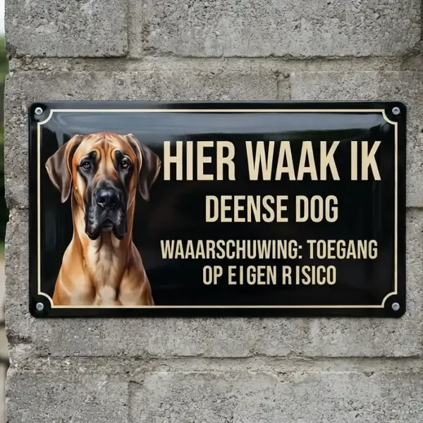 Metalen Bord Deense Dog - Hier Waak Ik