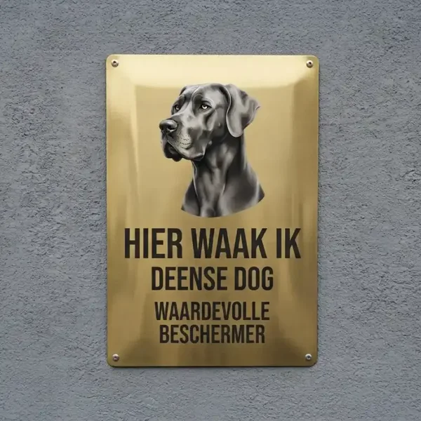 Metalik Deense Dog Waakbord - Hier Waak Ik