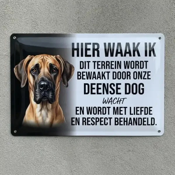 Metalen Bord Deense Dog - Hier Waak Ik