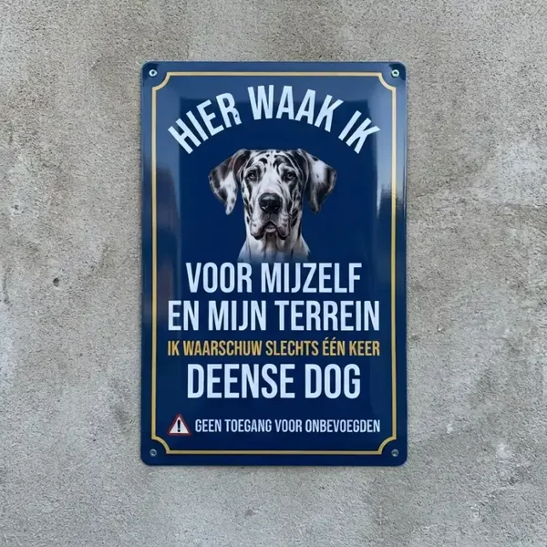 Metalen waarschuwingsbord Deense Dog - Hier waak ik
