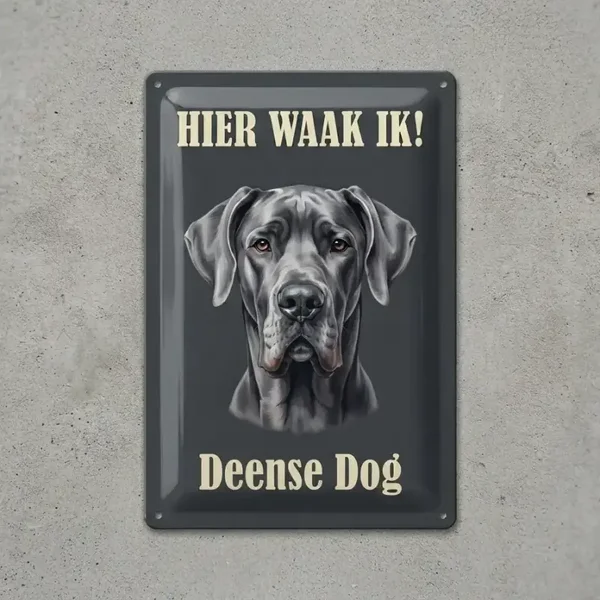 Metalen Bord Deense Dog - Hier Waak Ik