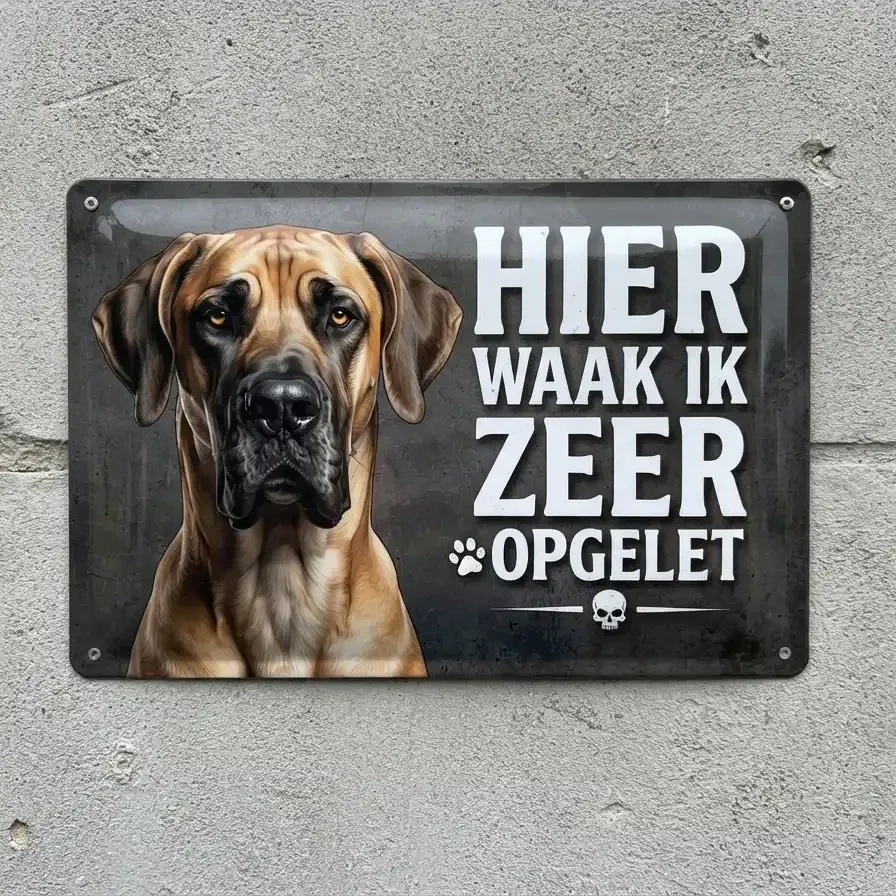 Metalen waarschuwingsbord Deense Dog - Hier waak ik