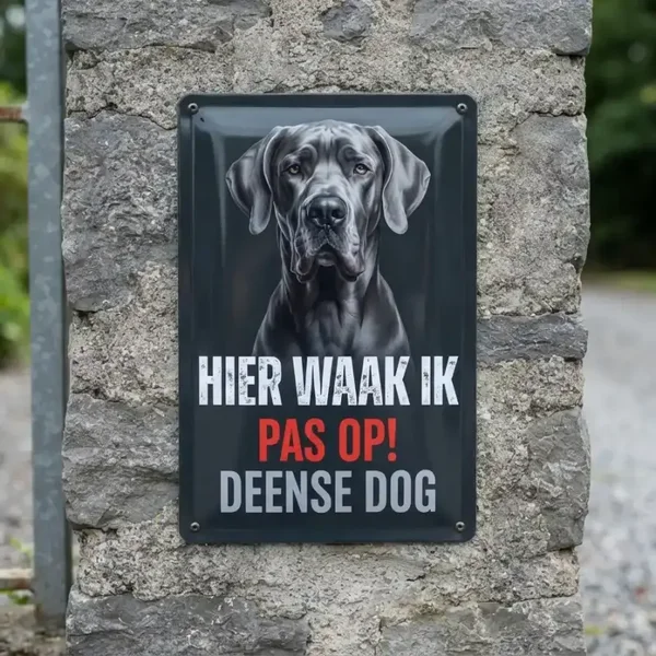 Vol metalen bord Deense Dog - Hier waak ik