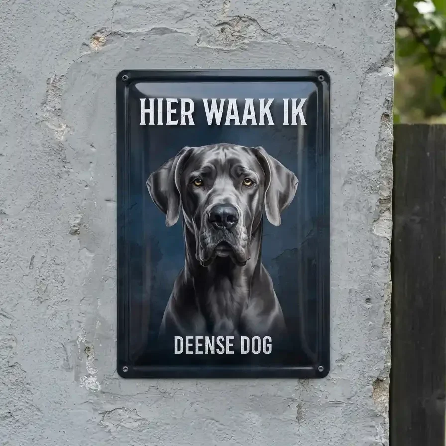 Metalen Waarschuwingsbord Deense Dog - Hier Waak Ik