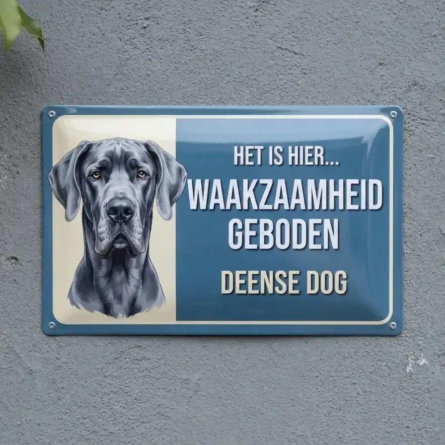 Metalen bord Deense Dog - Waakzaamheid geboden