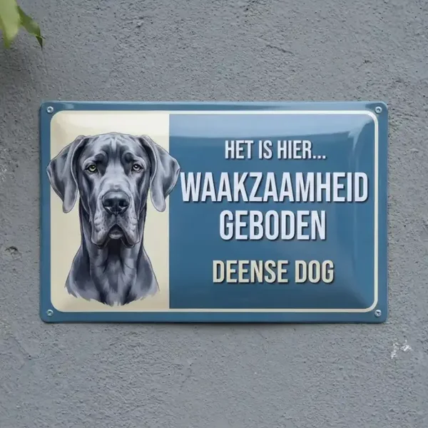 Metalen bord Deense Dog - Waakzaamheid geboden