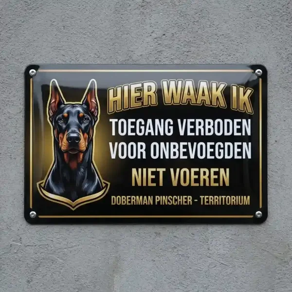 Metalen Bord Doberman Pinscher - Hier Waak Ik