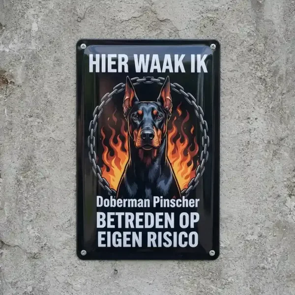 Metalen waarschuwingsbord Doberman Pinscher - Hier waak ik