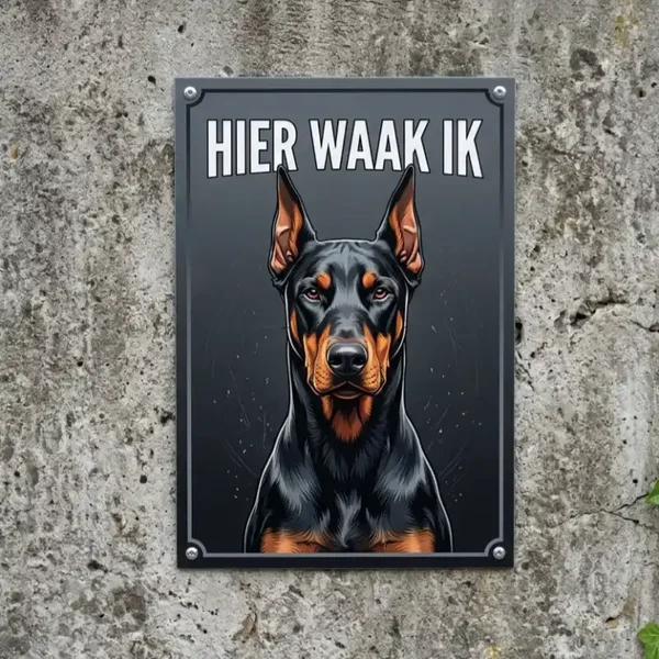 Metalen bord Dobermann Hier waak ik