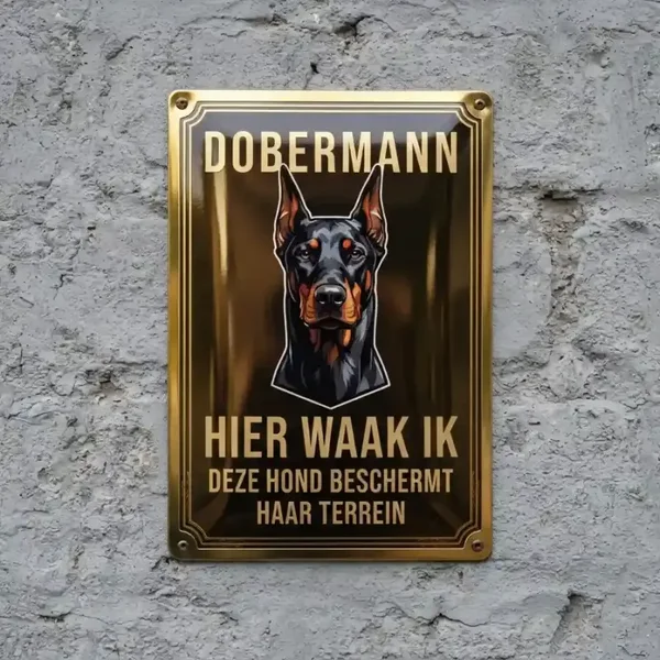 Metalen Waarschuwingsbord Dobermann - Hier Waak Ik