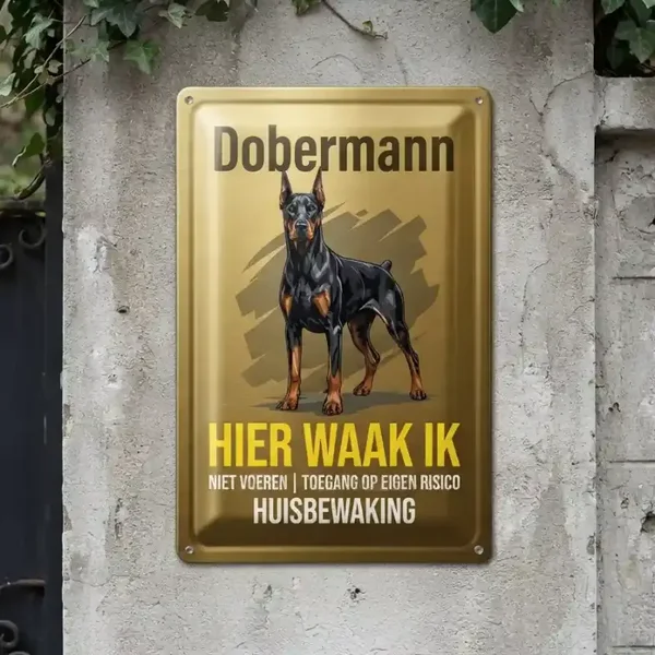 Metalen Bord Dobermann - Hier Waak Ik