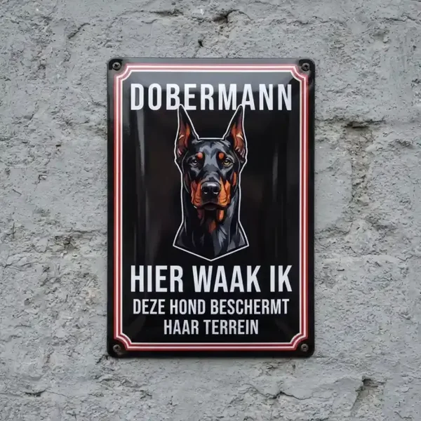 Metalen Bord Dobermann - Hier Waak Ik