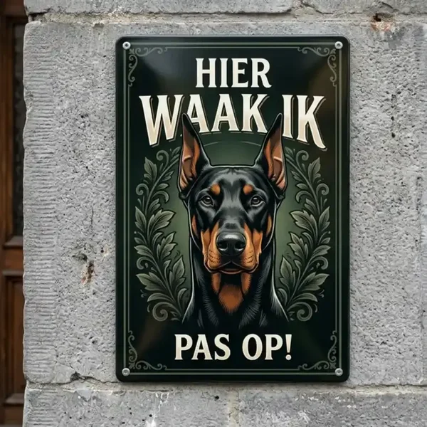 Metalen Bord Dobermann - Hier Waak Ik Pas Op