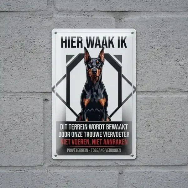 Metalen Bord Dobermann - Hier waak ik