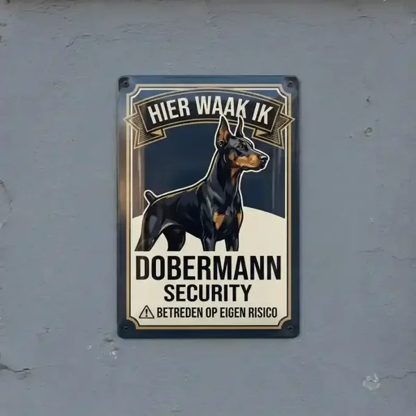 Metalen Bord Dobermann Security - Hier Waak Ik