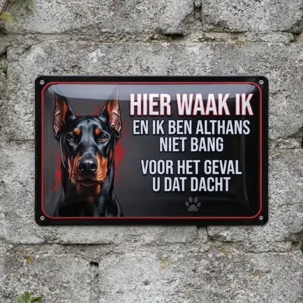 Metal Bord Dobermann - Hier waak ik