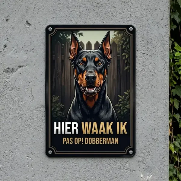 Metalen bord Dobermann - Hier waak ik