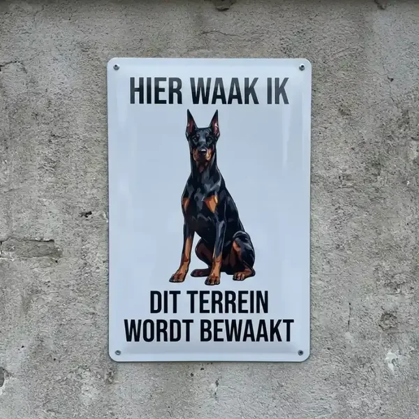 Metalen waarschuwingsbord Dobermann - Hier waak ik