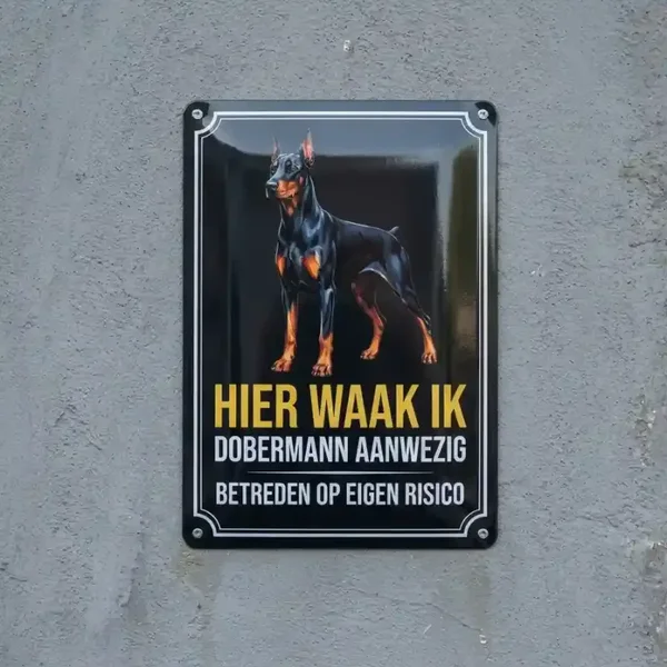 Metalen bord Dobermann - Hier waak ik