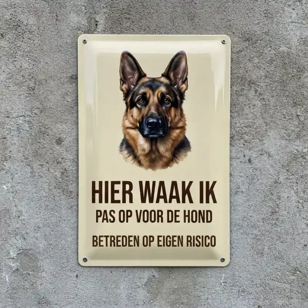 Metalen Bord Duitse Herder - Hier Waak Ik