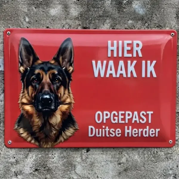 Metalen Bord Duitse Herder - Hier Waak Ik