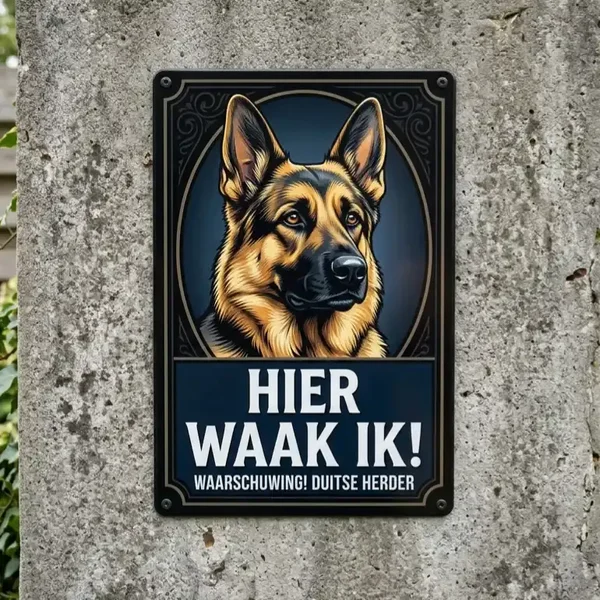 Metalen Bord Duitse Herder - Hier Waak Ik
