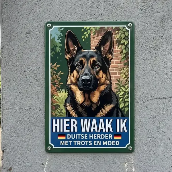 Metalen Bord Duitse Herder - Hier Waak Ik