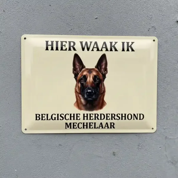 Metalen Bord Hier Waak Ik - Belgische Herdershond Mechelaar