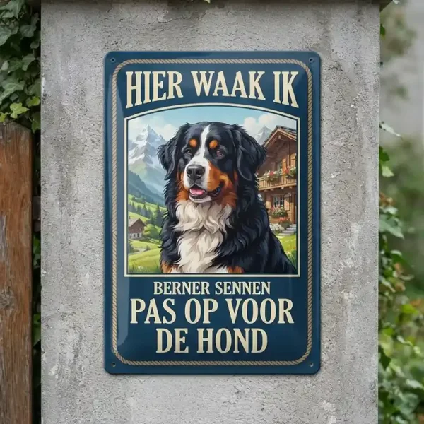 Metalen bord Berner Sennen - Hier waak ik