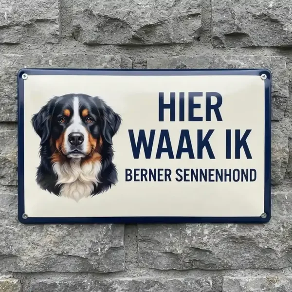 Metalen bord Berner Sennenhond - Hier waak ik