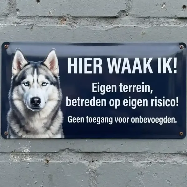 Metalen bord Husky - Hier waak ik