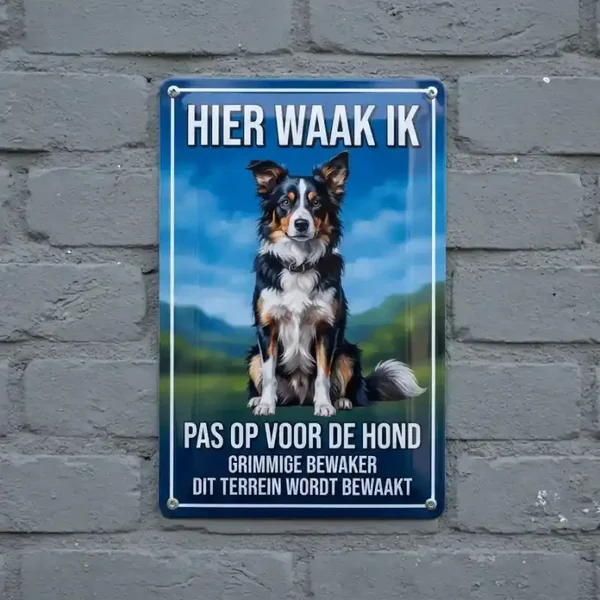 Metalen Bord Hier Waak Ik - Border Collie