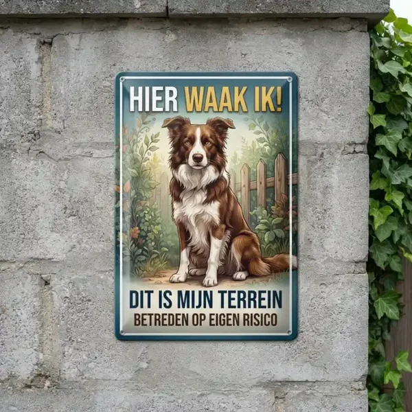 Metalen bord - Hier waak ik Border Collie