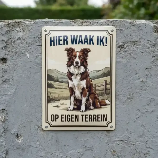 Metalen bord - Hier waak ik Border Collie