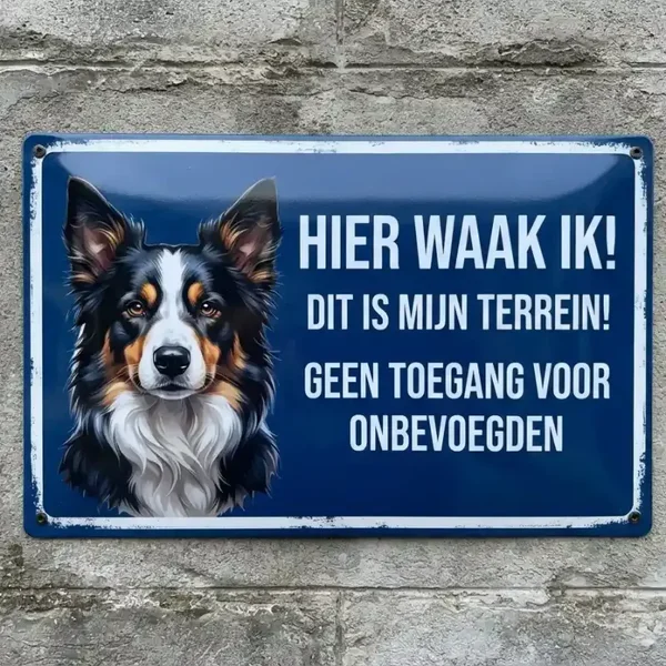 Metalen bord - Hier waak ik Border Collie