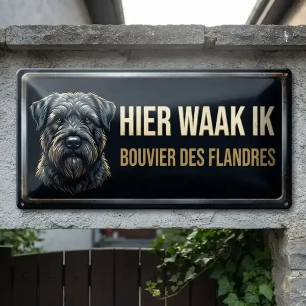 Metalen Bord Hier Waak Ik - Bouvier des Flandres