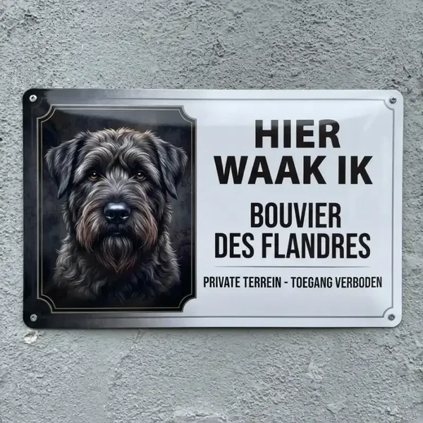 Metalen Waarschuwingsbord Bouvier des Flandres - Hier Waak Ik