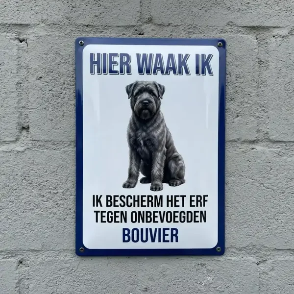 Metalen bord Hier waak ik Bouvier