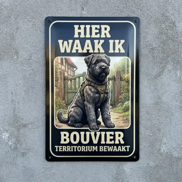 Metalen bord Hier waak ik Bouvier