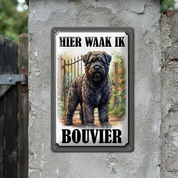 Metalen Waarschuwingsbord Hier Waak Ik Bouvier